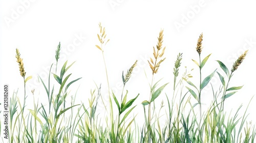 Watercolor Green Grass Side View for Landscape and Architecture Drawing