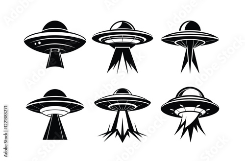 UFO in Space Silhouette Illustration and Extraterrestrial