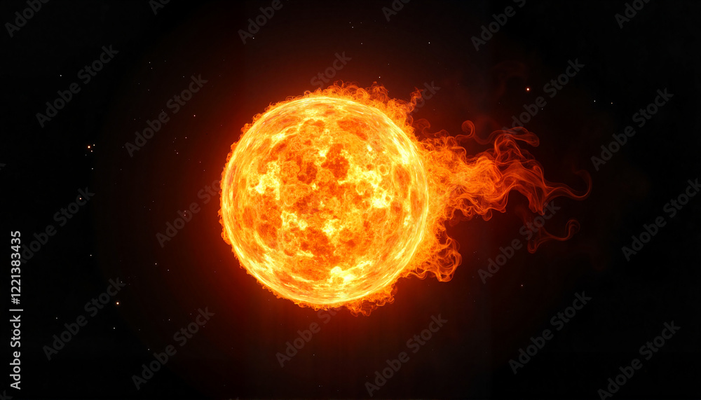 Obraz premium Intense fireball radiating fiery tendrils in space, cosmic energy
