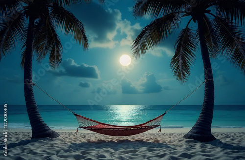 Night on the beach with a hammock