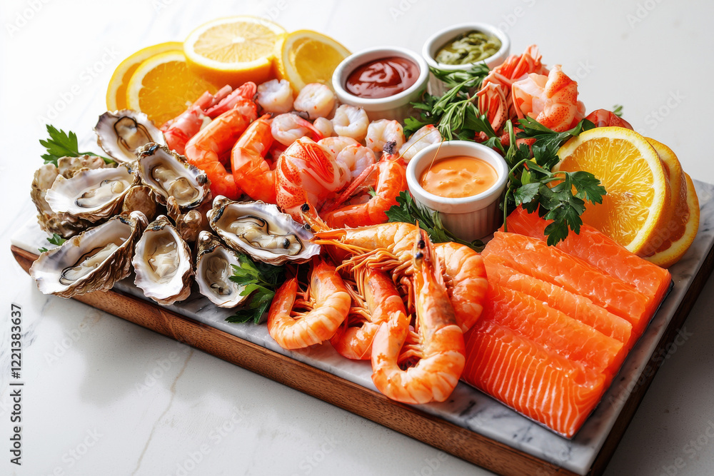 Elevate your dining experience with a modern seafood charcuterie board featuring smoked salmon, crab claws, shrimp, and fresh oysters Elevate your dining experience with a modern seafood charcuterie board featuring smoked salmon, crab claws, shrimp, and fresh oysters