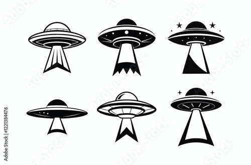 UFO in Space Silhouette Illustration and Extraterrestrial