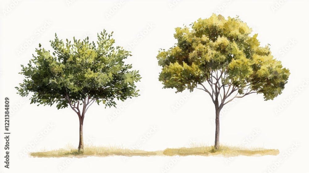 Fototapeta premium Watercolor Tree Side View for Landscape and Architecture Drawing