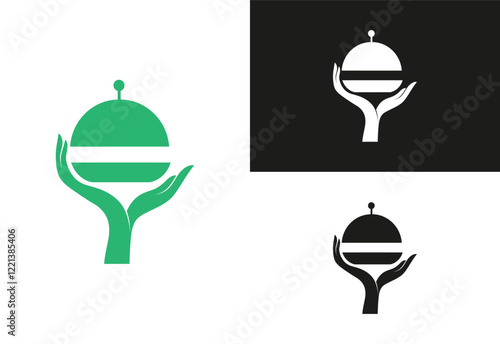 Minimalist Hand Holding Cloche Tray  Simple Vector Logo for Service Industry