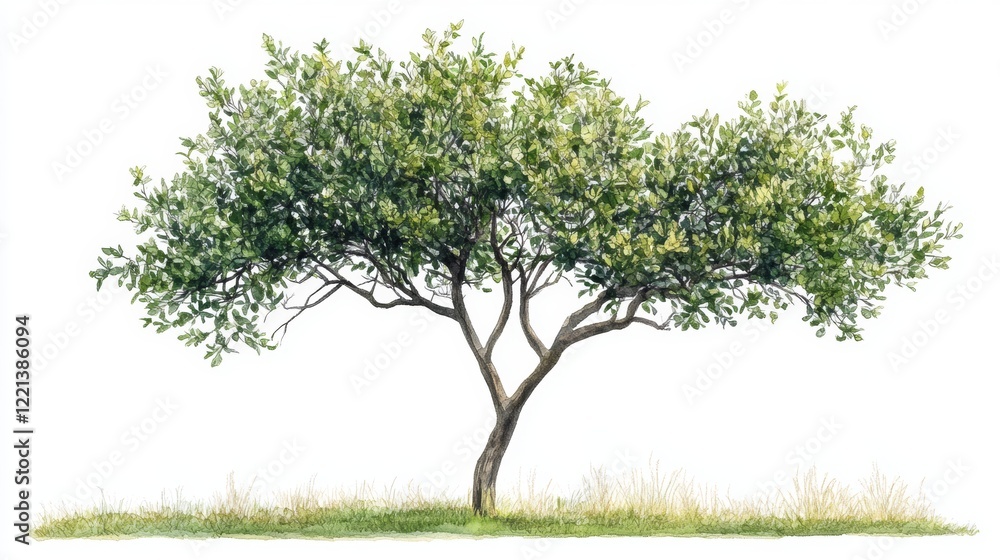 Fototapeta premium Watercolor Tree Side View Isolated on White Background for Landscape and Architecture Drawing