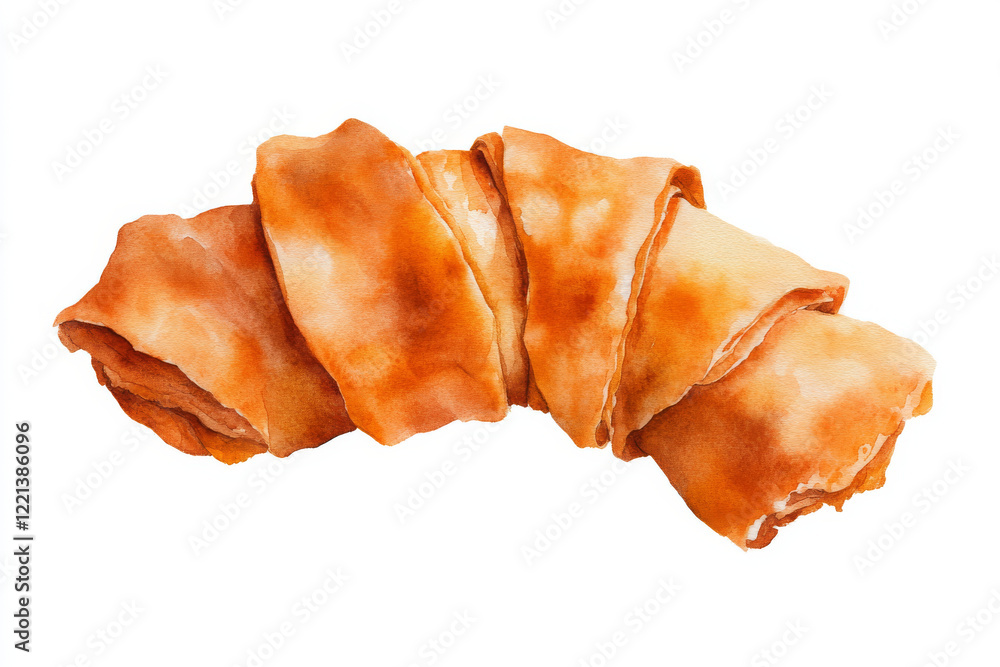 Fototapeta premium Delicately painted watercolor croissant showcasing warm, golden hues and soft textures, perfect for food art lovers