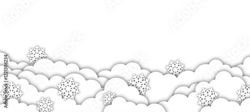 Falling snow  background in paper cut style.