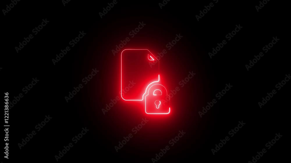 Protected document icon glowing neon animation Protected document icon glowing neon animation