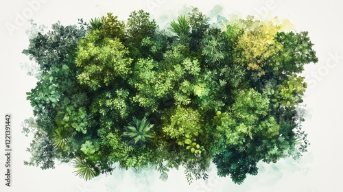 Watercolor Green Tree Plants Top View for Landscape Plan Schematic Layout Eco Environment Concept Design