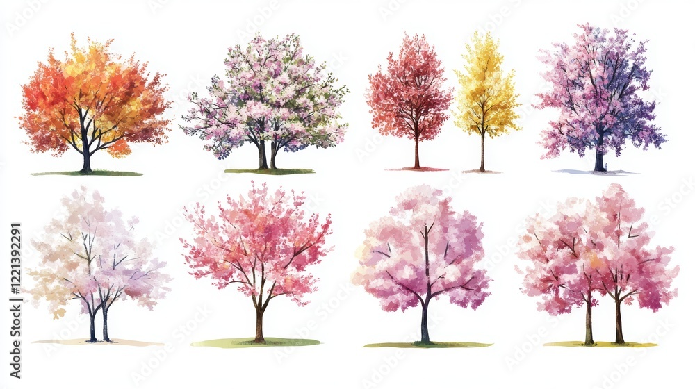 Fototapeta premium Spring Blossom Tree Blooming Plants for Landscape Elevation and Section - Eco Environment Concept