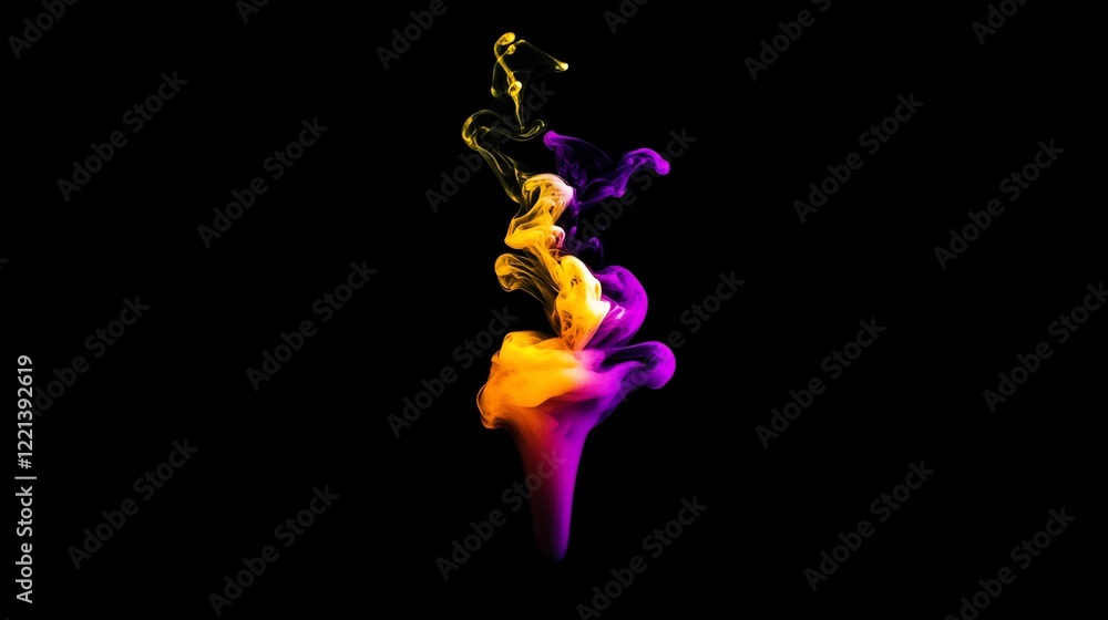 Obraz premium Abstract swirling smoke art with vivid yellow and purple hues on a dark background
