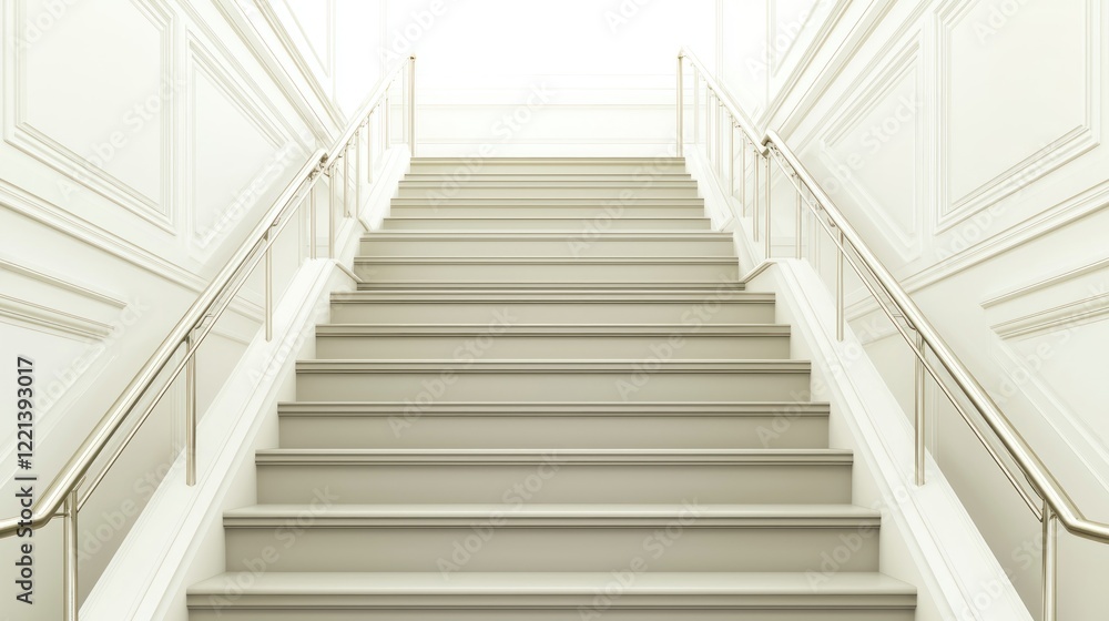 Elegant interior stairway ascending to bright hallway Elegant interior stairway ascending to bright hallway