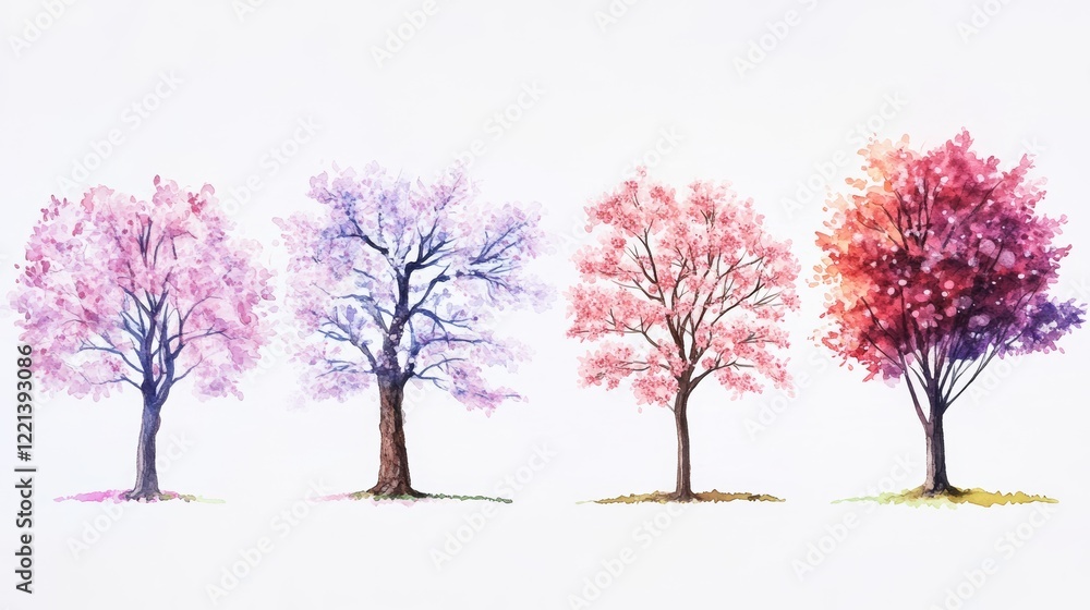 Spring Blossom Trees for Landscape Elevation and Section - Eco-Environment Concept Spring Blossom Trees for Landscape Elevation and Section - Eco-Environment Concept