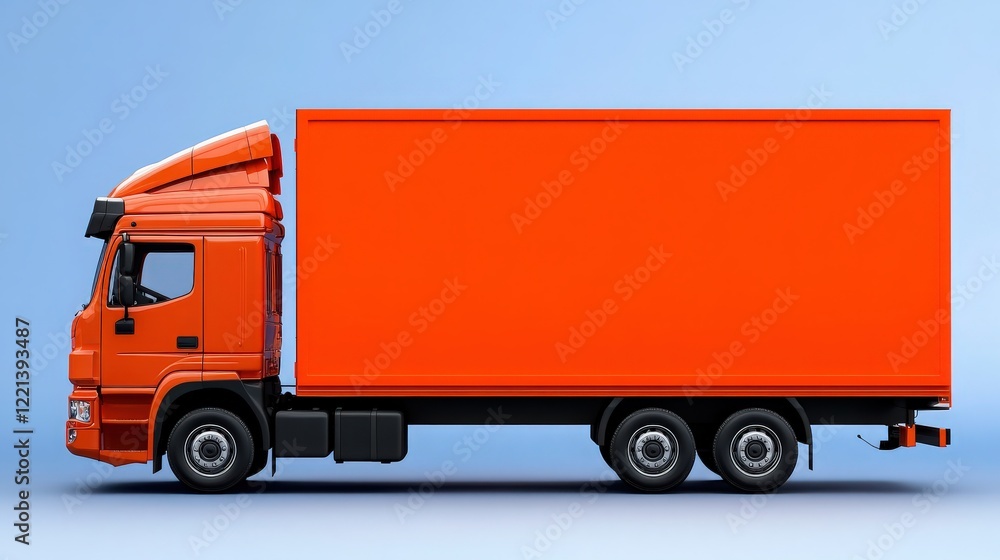 Orange Delivery Truck: A bright orange delivery truck stands poised on a light blue background, ready for its next journey. Its sleek lines and bold color evoke a sense of efficiency and reliability. Orange Delivery Truck: A bright orange delivery truck stands poised on a light blue background, ready for its next journey. Its sleek lines and bold color evoke a sense of efficiency and reliability.