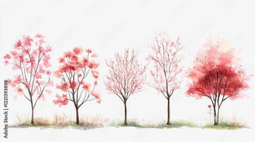 Spring Blossom Tree Blooming Plants Side View for Landscape Elevation and Section - Eco Environment Concept Spring Blossom Tree Blooming Plants Side View for Landscape Elevation and Section - Eco Environment Concept