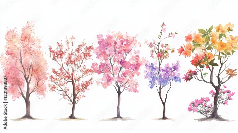 Spring Blossom Tree Blooming Plants Side View for Landscape Elevation and Section - Eco Environment Concept Spring Blossom Tree Blooming Plants Side View for Landscape Elevation and Section - Eco Environment Concept
