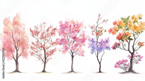 Spring Blossom Tree Blooming Plants Side View for Landscape Elevation and Section - Eco Environment Concept