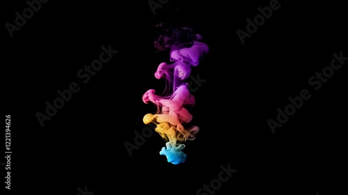 Colorful ink cloud ascending in a dark space, vibrant hues create a captivating visual display