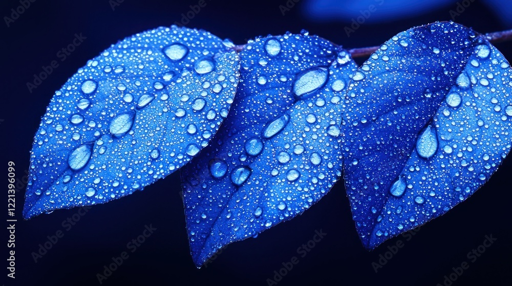 Dew-kissed Blue Leaves, Night, Nature, Background Dew-kissed Blue Leaves, Night, Nature, Background
