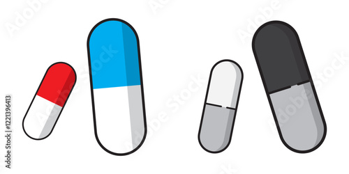 pill icon set. medicament and pharmaceutical symbol. medical design element
