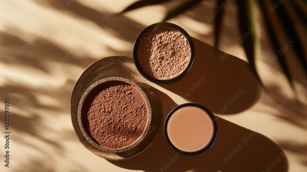 Fototapeta premium Modern cosmetic products display with natural cosmetics on 2025 mocha mousse background