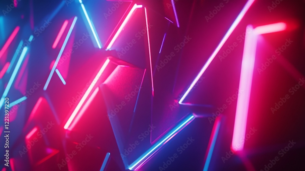 Abstract geometric shapes illuminated with vibrant neon lights in pink and blue creating a modern artistic background Abstract geometric shapes illuminated with vibrant neon lights in pink and blue creating a modern artistic background