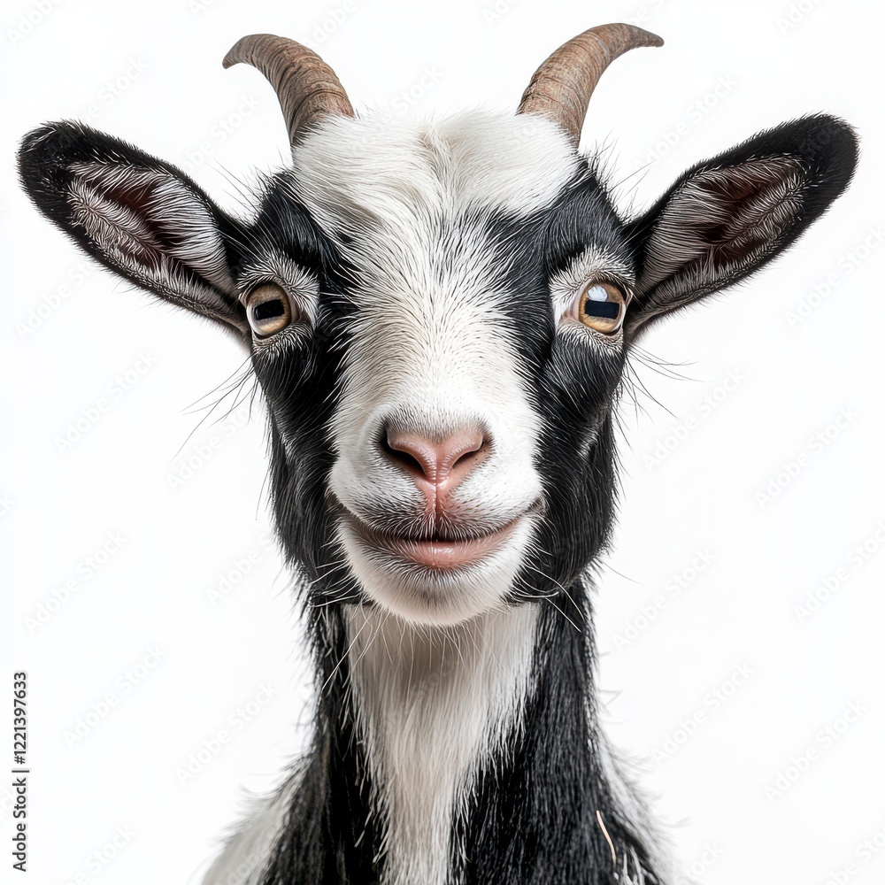 Close-Up Portrait of a Friendly Goat with Striking Features and Engaging Expression, Perfect for Agricultural, Rural, and Animal-Themed Projects Close-Up Portrait of a Friendly Goat with Striking Features and Engaging Expression, Perfect for Agricultural, Rural, and Animal-Themed Projects