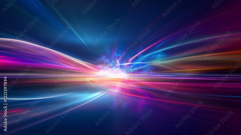 Abstract colorful lines with light effects on a dark blue background creating movement Abstract colorful lines with light effects on a dark blue background creating movement