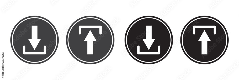 Up and down arrow icon in rounded corner. Upward and downward sign symbol