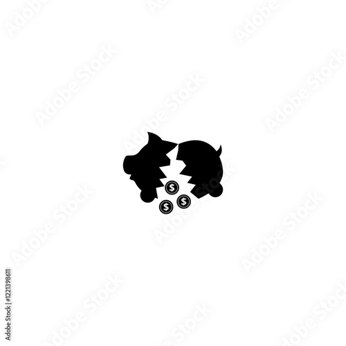 Broken piggy bank icon isolated on white background