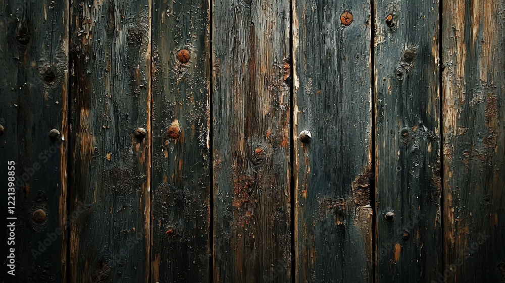 Aged wooden planks with rusty nails and a dark, weathered texture in a vintage style. Aged wooden planks with rusty nails and a dark, weathered texture in a vintage style.
