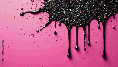 Glittering black ink drips on a pink background, Glanz, Sch?nheit photo