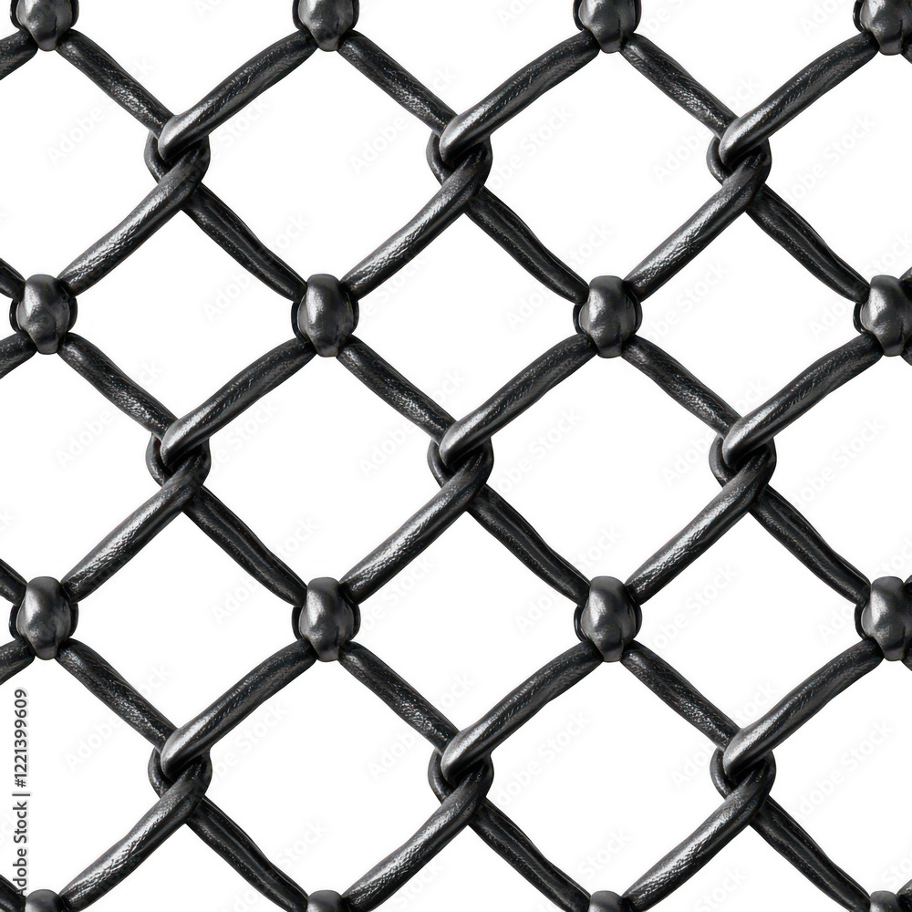 Fototapeta premium Chain Link Fence with Realistic Wire Mesh Pattern Isolated on Transparent Background