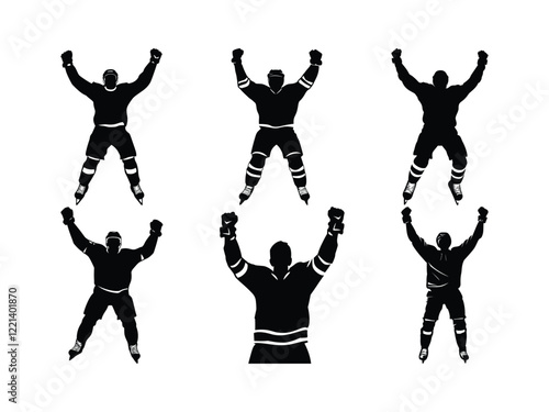 Hockey Player Celebrating Goal Silhouette – Minimalist Sports Vector Design