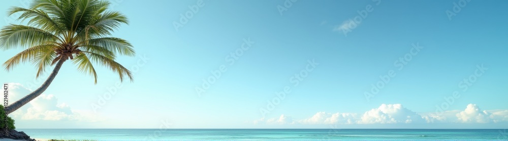 Obraz premium Palm tree on the beach with a blue sky