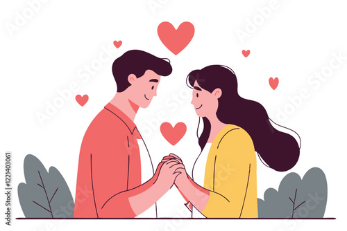 Lovely couple of young man and woman in front of each other vector illustration. Love affection