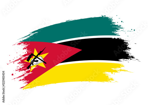 Mozambique flag png. Isolated grunge brush stroke flag of Mozambique illustration transparent png