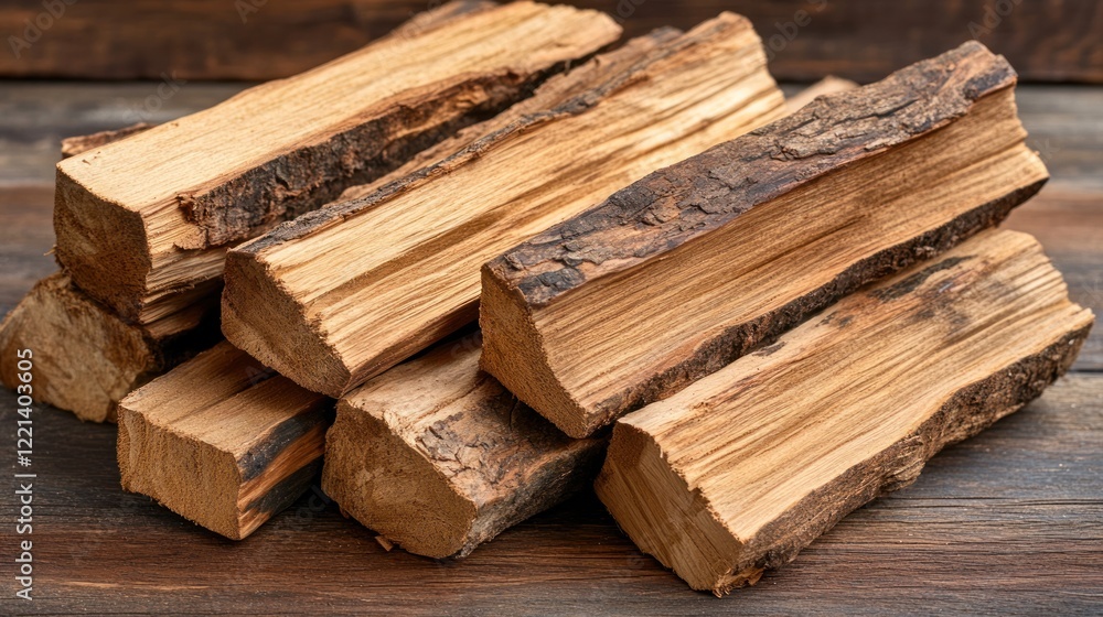 Stacked firewood logs ready for winter warmth Stacked firewood logs ready for winter warmth