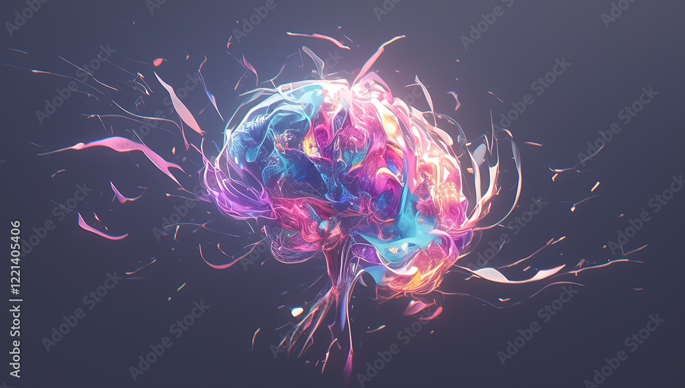 Obraz premium Abstract Brain Render in Vivid Colors