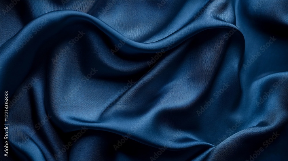 Obraz premium Dark blue silk fabric with elegant folds and waves.