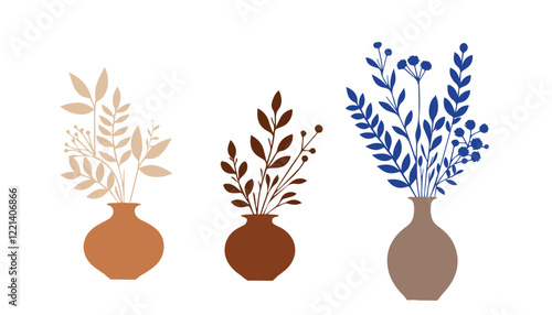 Set of ceramic vase icon, Botanical style isolated on a white background, Eps 10.	
