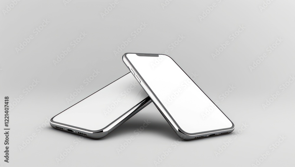 Two Silver Smartphones Laying on a Gray Surface Two Silver Smartphones Laying on a Gray Surface