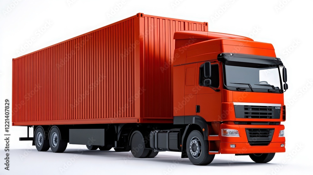 Red Cargo Truck: A vibrant orange semi-trailer truck, fully loaded, stands ready for transport, showcasing the power and efficiency of modern logistics. Red Cargo Truck: A vibrant orange semi-trailer truck, fully loaded, stands ready for transport, showcasing the power and efficiency of modern logistics.