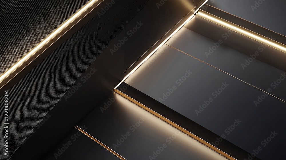 Abstract Architectural Design with Linear Lights on a Dark Panel Surface Abstract Architectural Design with Linear Lights on a Dark Panel Surface