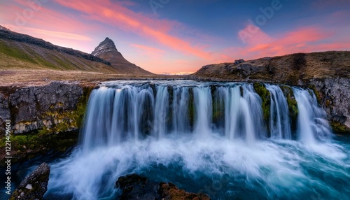 waterfall at sunset