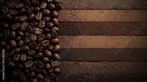 Close-up of coffee beans and ground coffee side by side, showcasing rich textures and earthy tones, symbolizing flavor and aroma. Perfect for coffee culture and cafe themes.