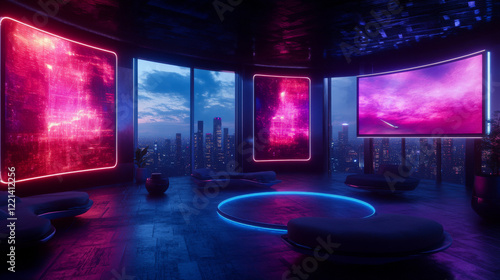 Wallpaper Mural vibrant futuristic cityscape with neon lights and digital art displays Torontodigital.ca