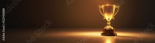 A close up of a trophy on a table with a light shining on it