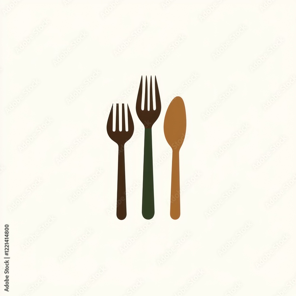 Simple illustration of fork and spoon, food service concept, clean background, graphic design, potentially for menu or website Simple illustration of fork and spoon, food service concept, clean background, graphic design, potentially for menu or website