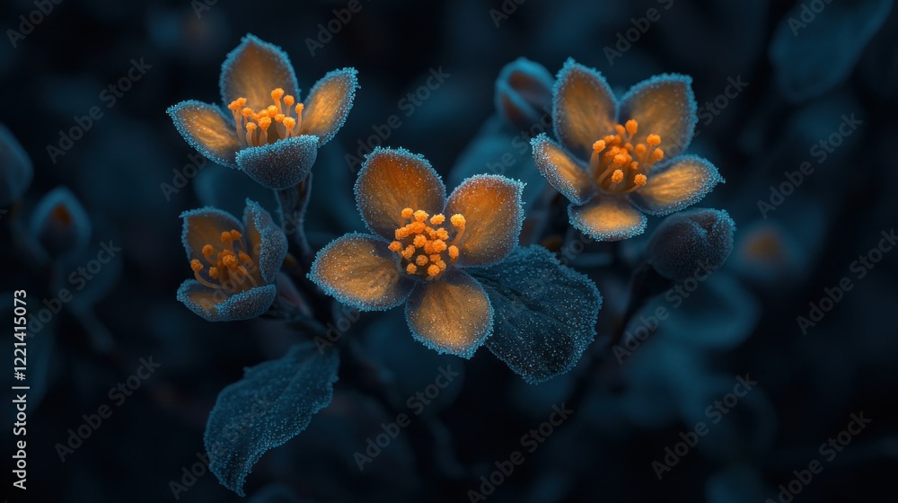 Fototapeta premium Frosty flowers, garden, night, glowing, macro, nature, serenity, wallpaper